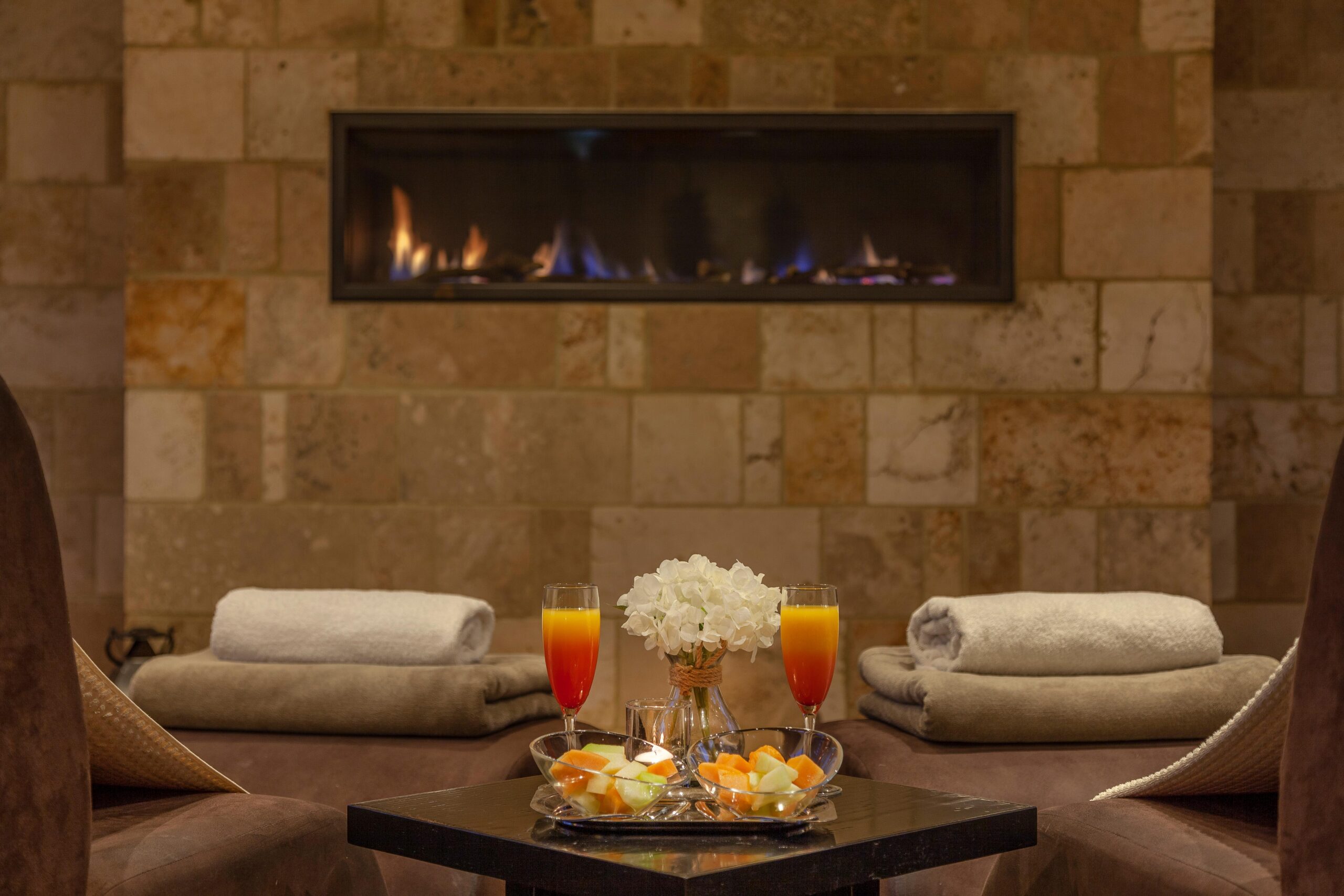 Spa relaxation area with fireplace at Radisson Blu Hotel and Spa Limerick